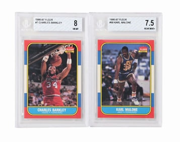 LOT OF 2: FLEER 1986-87 KARL MALONE AND CHARLES BARKLEY GRADED CARDS