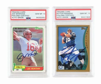 LOT OF 2: SIGNED JOE MONTANA & PEYTON MANNING- GRADED GEM MT 10