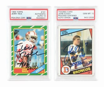 LOT OF 2: SIGNED/GRADED JOHN ELWAY & 1986 TOPPS JERRY RICE CARDS