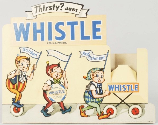 1948 Whistle Cardboard Cutout Bottle Display.: Some fading and nearly no wear. Condition (Excellent). Size 13 - 1/4" x 10 - 1/2".