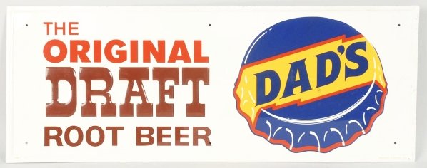 1971 Dad's Root Beer Embossed Tin Sign.: NOS with nearly no wear. Condition (Near Mint). Size 31" x 12".