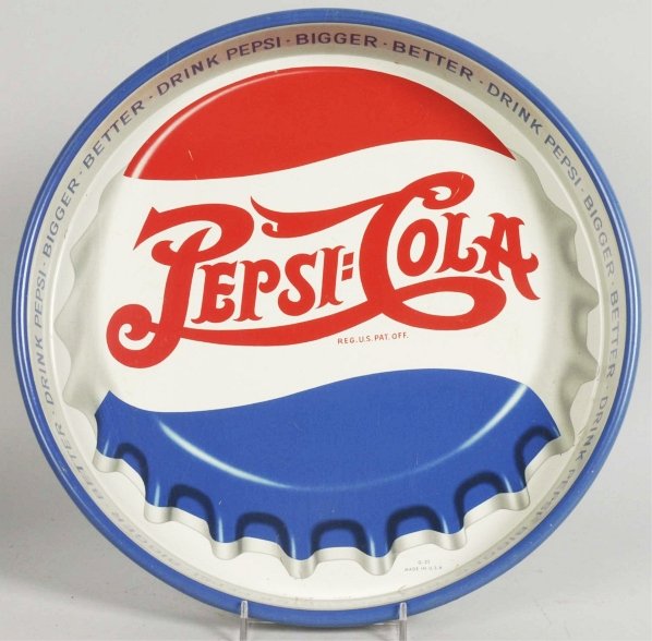 1950s Pepsi-Cola Serving Tray.: Minor marks and only the lightest of scratches. Condition (Excellent). Size 13 - 1/4" Dia.