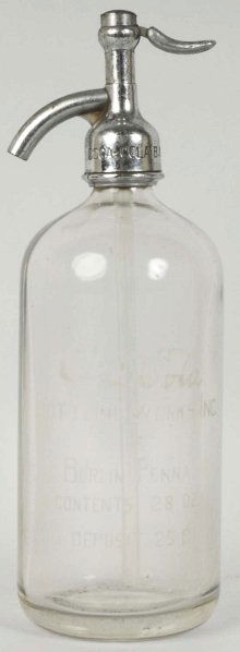 Berlin, PA Coca-Cola Seltzer Bottle.: Cap is marked and bottle has light wear and mild interior stains. Condition (Very Good - Excellent). Size 11 - 1/2" T.
