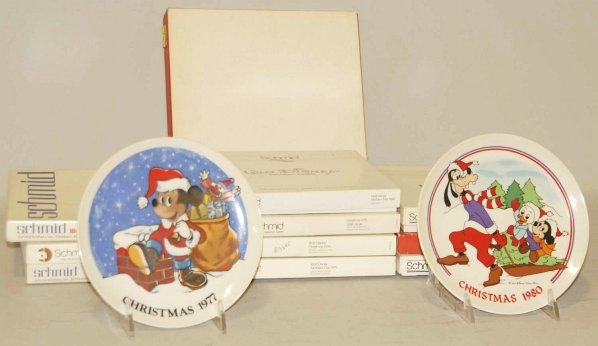 Lot of 11: Assorted 1970s Disney Plates in Boxes.: Porcelain. Condition (Excellent). Size Largest Box: 10" x 10 - 1/4".