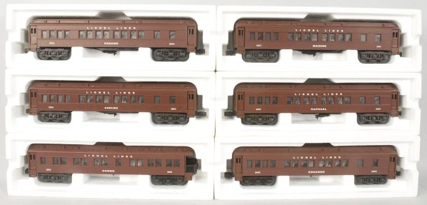 Lot of 6: Lionel Passenger Train Cars.: Contemporary. Includes six Madison type cars: 2621 Mazzone, 2624 Caruso, 2652 Raphael, 2653 Bonnano, 2600 Cowen. Includes all original boxes with some staining and water damage. Condition (Excellent).