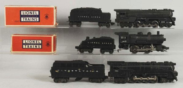 Lot of 3: Lionel Post-War Train Engines & Tenders: Includes no. 2020 steam engine and tender, no. 6888 turbine engine with tender, and no. 1615 switcher with no. 1615 tender in the original box. Also includes an original box for no. 6066 tender. Some