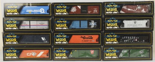 Lot of 12: Weaver Rolling Stock Train Cars.: Contemporary. Includes all original boxes with some wear. Not all pictured. Condition (Excellent).