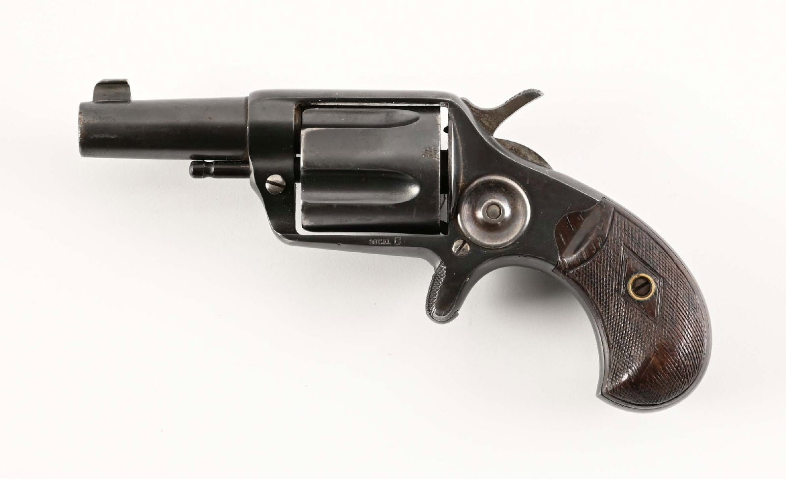 (A) FIRST MODEL COLT NEW LINE SINGLE ACTION REVOLVER.: Manufactured in 1878. Two line address on top of the barrel, "COLT'S PT. F. A. MFG. CO. / HARTFORD,CT. U.S.A.". Two piece checkered rosewood grips. Replacement bead front sight. CONDITION: This gun re