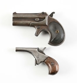 (A) LOT OF 2: REMINGTON DERRINGER AND A UNMARKED SINGLE SHOT DERRINGER.