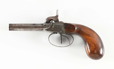 (A) ANTIQUE BOXLOCK DOUBLE BARREL PERCUSSION PISTOL.