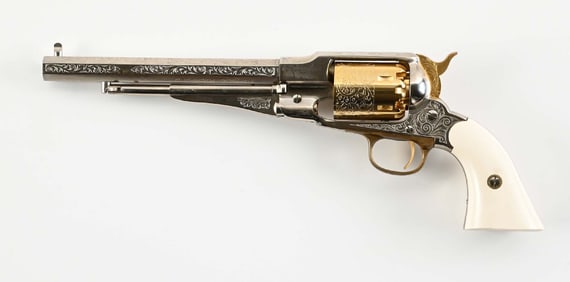 (A) LIMITED EDITION ENGRAVED REMINGTON MODEL 1858 PERCUSSION REVOLVER WITH BOX