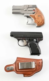 (M) LOT OF 2: AMERICAN DERRINGER DA38 AND A STERLING 300 S SEMI AUTOMATIC PISTOL.