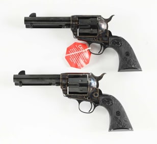 (M) CONSECUTIVE PAIR OF AMERICAN WESTERN ARMS SINGLE ACTION PEACE KEEPER REVOLVERS IN CASES