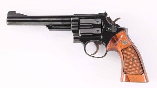 (C) SMITH & WESSON MODEL 19-3 COMBAT MAGNUM DOUBLE ACTION REVOLVER WITH BOX.