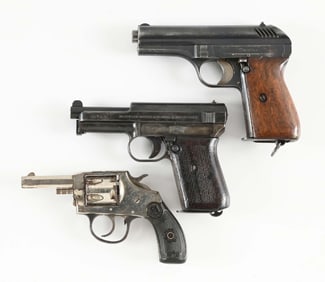 (C) LOT OF 3: MAUSER AND CZ POCKET PISTOLS AND IVER JOHNSON MODEL 1900 REVOLVER.