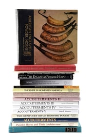 LOT OF 16: QUALITY POWDER HORN AND ACCOUTREMENT REFERENCE BOOKS.