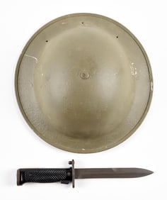 BRITISH MK II HELMET WITH US M5 BAYONET.