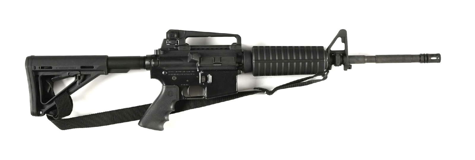 (M) ROCKY MOUNTAIN ARMS PATRIOT SEMI-AUTOMATIC AR15 RIFLE.: Stag Arms 1:9 twist M4 profile barrel, A2 front sight with a removable carry handle rear sight, Cardinal forging flat-top M4 upper receiver with a unbranded charging handle and semi auto BCG, Rocky Mo