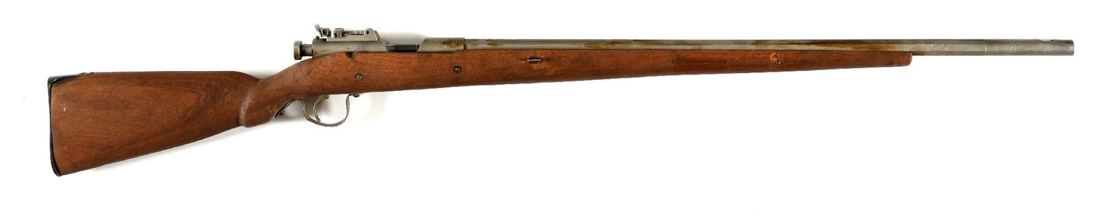 (A&C) LOT OF 3: PERCUSSION RIFLES AND SINGLE SHOT SHOTGUN.: (A) Custom unknown maker, Inline .32 caliber percussion rifle with sandblasted octagon barrel and action, custom sights, and walnut stock. CONDITION: NRA Poor. (B) Homemade from mixed parts. .85 calib