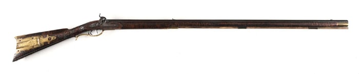 (A) RELIEF CARVED MODERN STOCKED PERCUSSION KENTUCKY RIFLE.
