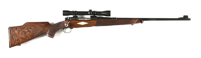 (C) CUSTOM ENGRAVED PRE-64 WINCHESTER MODEL 70 BOLT ACTION RIFLE.