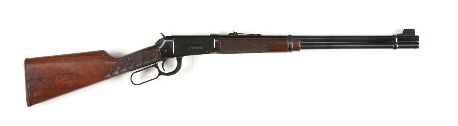 (M) WINCHESTER MODEL 94 XTR BIG BORE LEVER ACTION RIFLE.: Made in USA. Features high polish blue finish, full tube magazine, hooded ramp front sight, sporting rear sight, and checkered walnut stock with solid red recoil pad and matching forearm. CONDITION: V