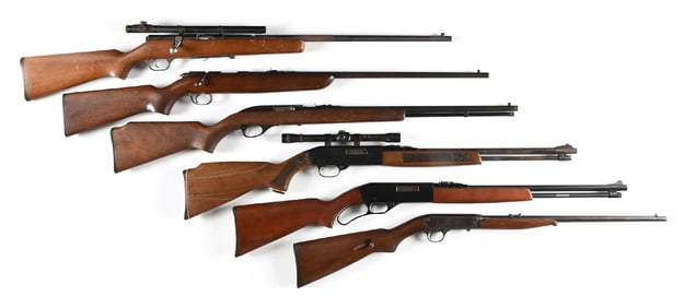 (C) LOT OF 6 MIXED ACTION .22 RIMFIRE RIFLES.