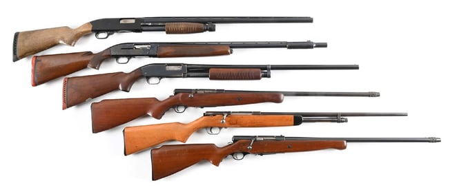 (C) LOT OF 6: SLIDE AND BOLT ACTION SHOTGUNS. WINCHESTER, ETC.