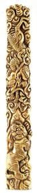 KOZUKA DEPICTING A LION AND A DRAGON IN COMBAT.