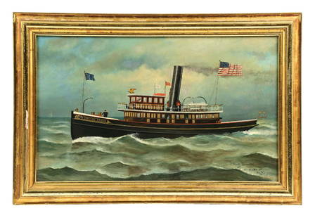 JAMES STUART BLACKTON (BRITISH-AMERICAN, 1875-1941): Dorothy Annan oil on canvas signed lower-right corner "J. Stuart Blackton. 73 E. 120 St. N.Y., 1894" canvas: 21-3/4 x 35-3/4 in. (55.2 x 90.8 cm) framed: 27-3/4 x 1-3/4 x 41-3/4 in. (70.5 x 4.4 x 106