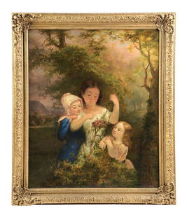 F. DEWEHRT (GERMAN, B. 1808): Untitled oil on canvas signed and dated "1852. N.Y." lower-right corner canvas: 39 × 32 in. (99 x 81.3 cm) framed: 46 × 2-3/4 × 39 in. (116.8 x 7 x 99 cm) Condition Visible paint