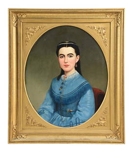 LATE 19TH CENTURY PORTRAIT OF YOUNG LADY: Untitled oil on canvas unsigned canvas: 30 x 25 in. (76.2 x 63.5 cm) framed: 36-3/4 x 2-1/2 x 32-1/4 in. (93.3 x 6.3 x 81.9 cm) Condition Original period fluted gold frame and spandrel. Very good