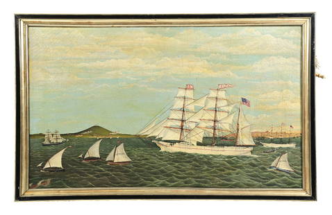 FRANKLIN STANWOOD (1852-1888): Ella oil on canvas signed and dated in lower-left "Franklin Stanwood, 1875" canvas: 28-3/4 x 48-1/4 in. (73 x 122.5 cm) framed: 33 x 2 x 52 in. (83.8 x 5.1 x 132.1 cm) Condition Lots of canvas paint