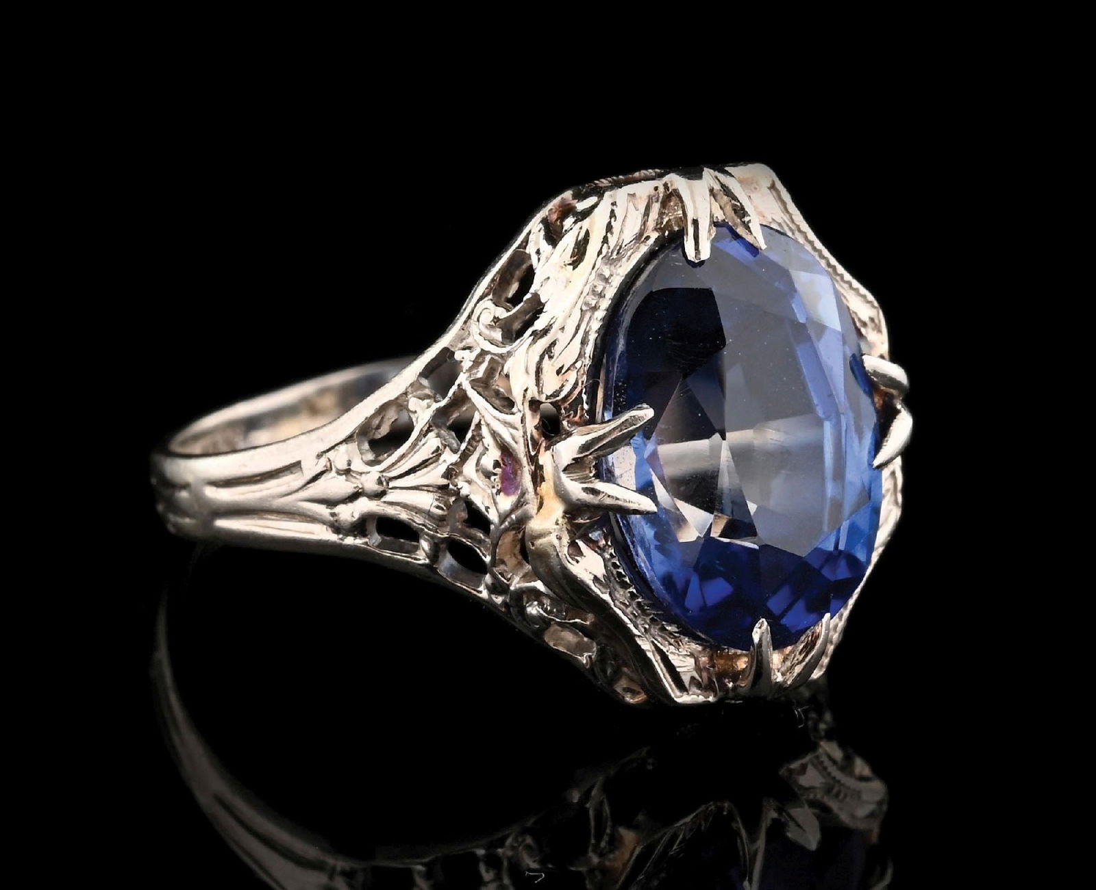 STUNNING 14K WHITE GOLD CEYLON SAPPHIRE FILIGREE RING (1 of 5)