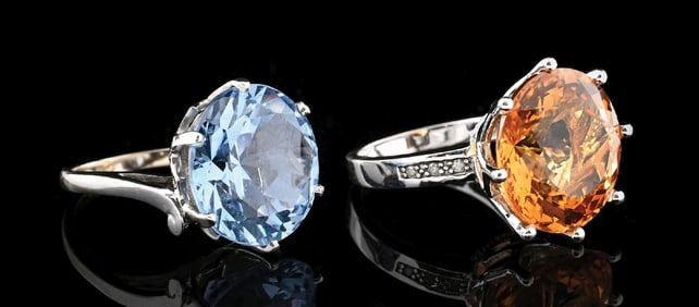 LOT OF 2: 10K WHITE GOLD GEMSTONE RINGS
