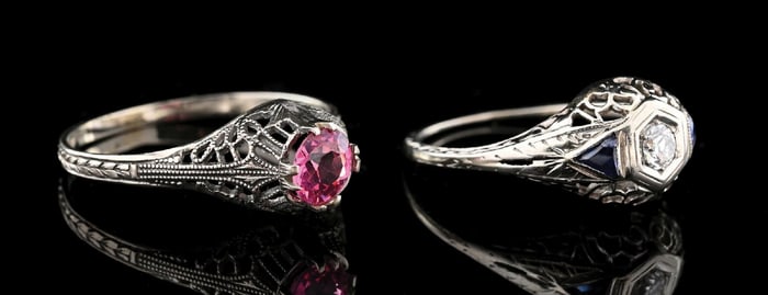 LOT OF 2: 14K WHITE GOLD FILIGREE RINGS