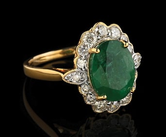 14K GOLD EMERALD & DIAMOND RING W/ REPORT