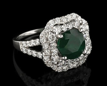 PLATINUM COLUMBIAN EMERALD & DIAMOND RING W/ GIA REPORT