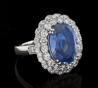 PLATINUM SAPPHIRE & DIAMOND RING W/ GIA REPORT