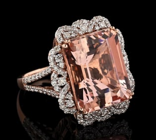 14K ROSE GOLD MORGANITE & DIAMOND RING W/ REPORT
