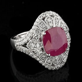 PLATINUM BURMESE RUBY & DIAMOND RING W/ GIA REPORT