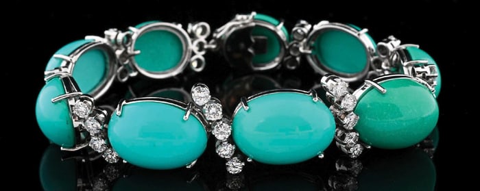 18K WHITE GOLD TURQUOISE & DIAMOND BRACELET.