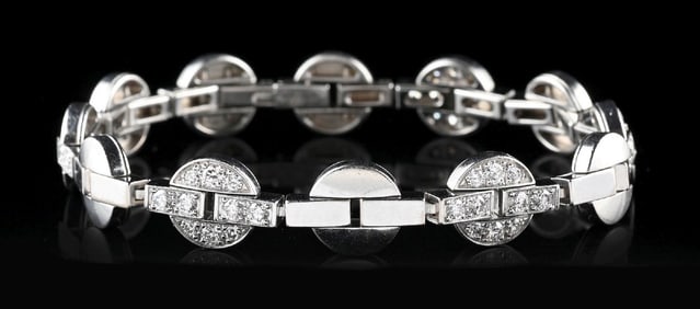 VINTAGE CARTIER 18K WHITE GOLD 2CT DIAMOND BRACELET