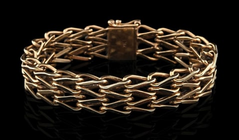 14K YELLOW GOLD 2-ROW LINK BRACELET.