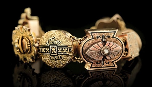 ANTIQUE 14K GOLD SLIDE CHARM BRACELET