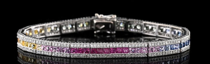 14K WHITE GOLD RAINBOW SAPPHIRE & DIAMOND BRACELET
