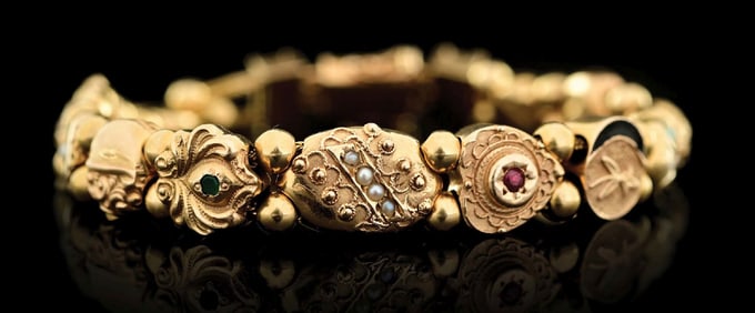 VINTAGE 14K GOLD SLIDE CHARM BRACELET