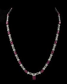 PLATINUM BURMESE RUBY & DIAMOND NECKLACE W/ GIA REPORT