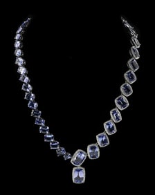 PLATINUM 116CT TANZANITE & DIAMOND NECKLACE W/ REPORT