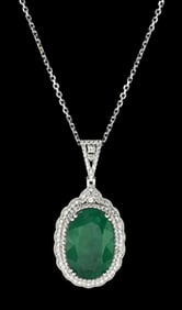 PLATINUM EMERALD & DIAMOND PENDANT/NECKLACE W/ GIA REPORT